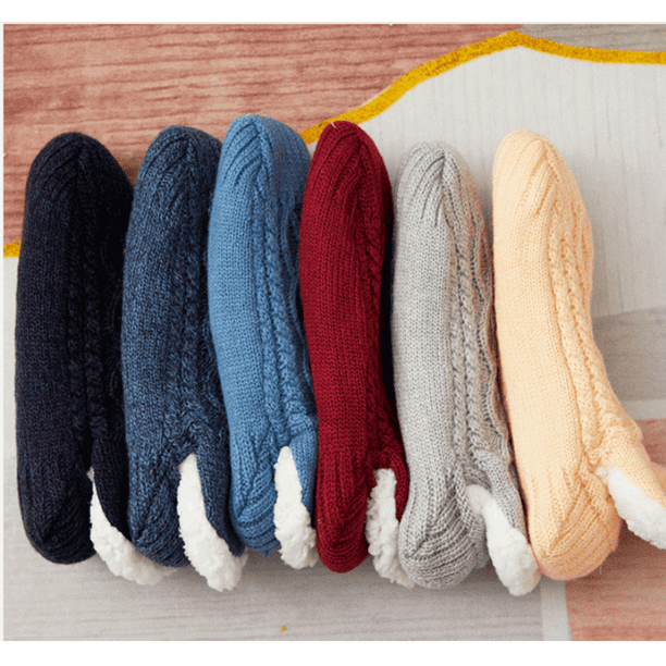 Indoor Floor Non Slip Thermal Socks Hand Woven Velvet Lined