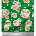 thumbnail image 1 of Soimoi Green Poly Georgette Fabric Dot & Ranunculus Floral Print Fabric by Yard 52 Inch Wide, 1 of 3
