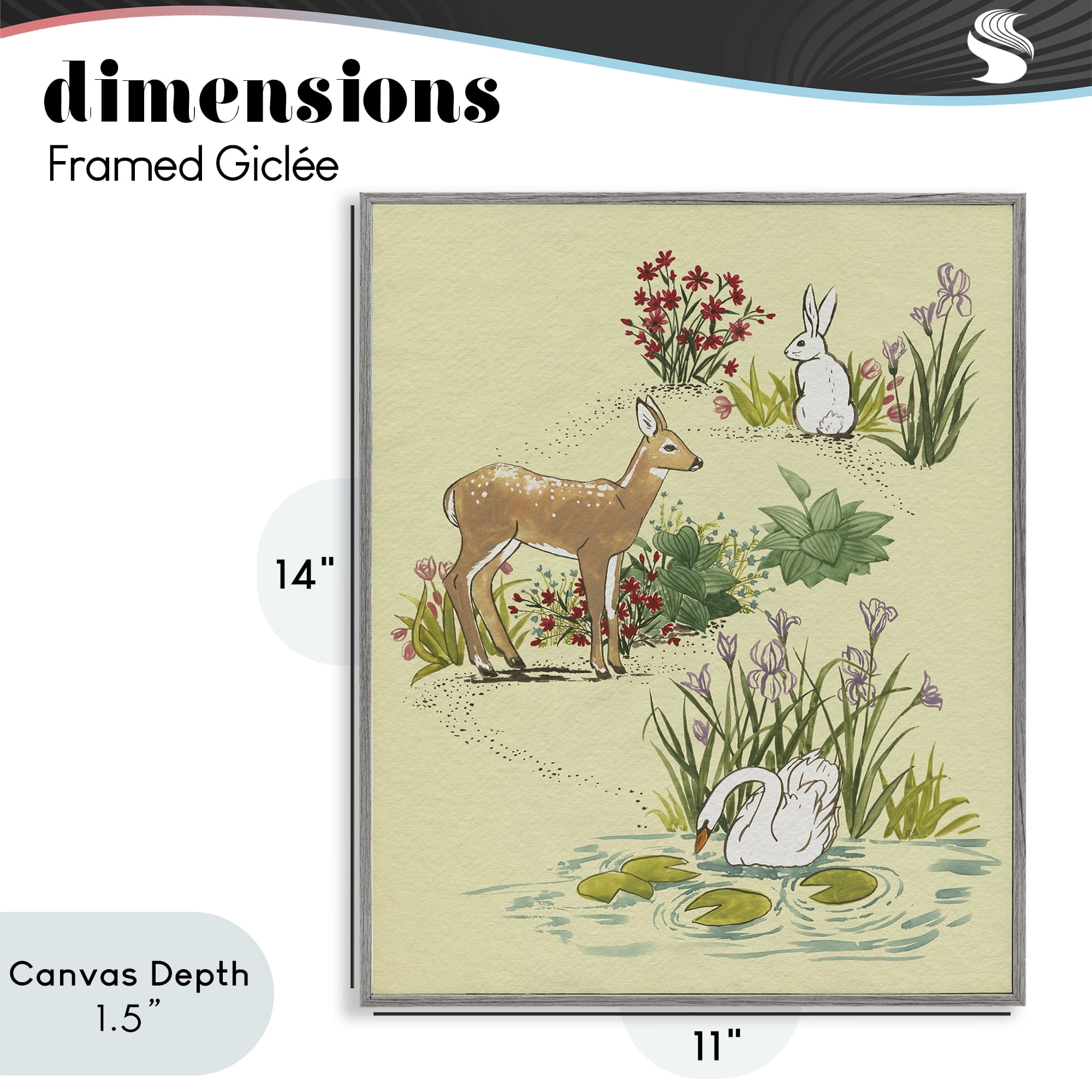 Stupell Industries Peaceful Spring Animals Gray Framed Giclee Art, design by Grace Popp