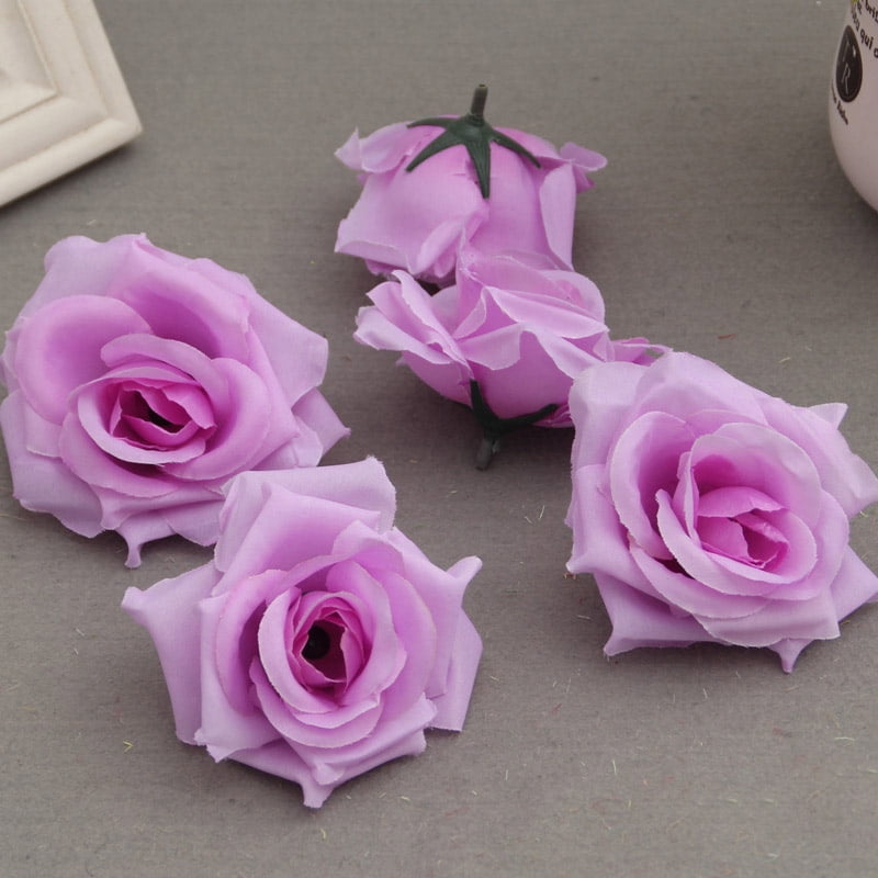 50Pcs Artificial Rose Heads Buds Bouquet Decor Wedding Home Fake Flower Various 