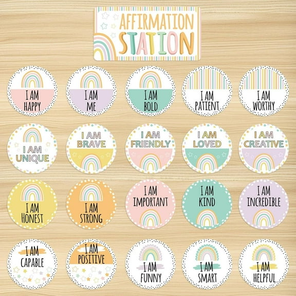 Affirmation Station Classroom Bulletin Board Set, Positive Pastel Classroom Decor for Growth Mindset Bulletin Board Set Affirmation Mirror for Teacher Welcome Back to School Classroom Door Wall Decor