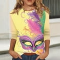 thumbnail image 2 of Womens Mardi Gras Top 3/4 Sleeve Carnival Shirt, Casual Crewneck Blouse for 2026 Carnival Party Outfit, 2 of 5