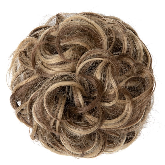 Xiao Hua Moño desordenado, pieza de cabello ondulado y rizado para mujeres, moño con banda elástica, coleteros, moño elástico y esponjoso, coleta, postizos, recogidos para mujeres, P