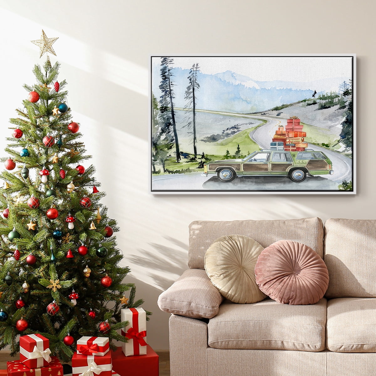 Holiday Vacation II - Framed Gallery Wrapped Holiday Canvas - 27 x 41 - White Frame