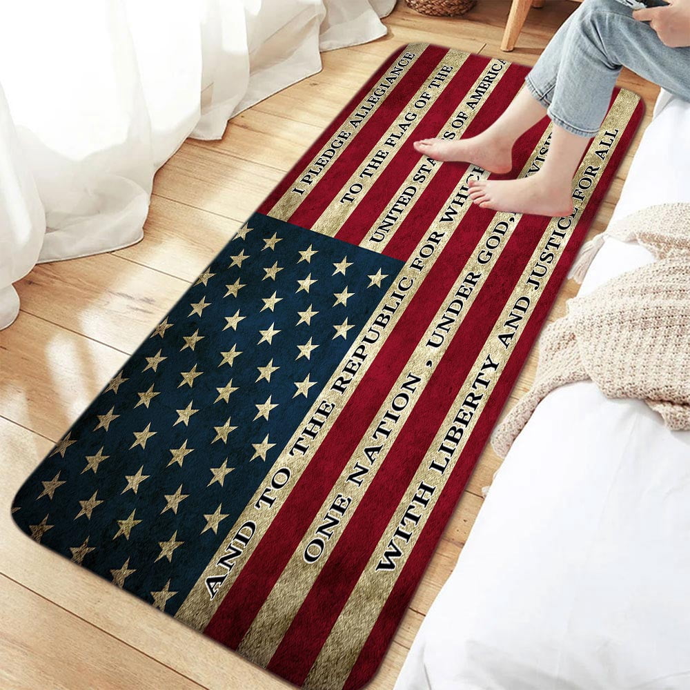 American Flag Bathroom Rug Mat, Patriotic Non-Slip Bath Carpet Independence Day Bathroom Rugs , 4th July Independence Day Waterproof Non-Slip Bath Carpet, Rustic Red Blue White(17"X48")