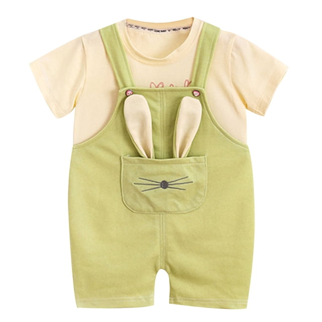 Odeerbi 0-5 Años Niños Niñas Trajes Conejo Bib Pantalones Cortos Generales Con Algodón Manga Corta Camiseta Conjunto de Verano Correa Romper Mono Traje de Juego