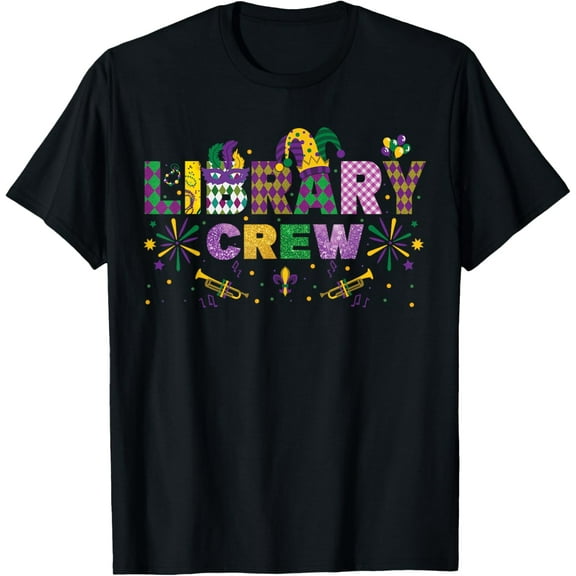 Funny Library Crew Mardi Gras Librarian Matching Party T-Shirt tee
