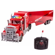 Vokodo RC Semi Truck And Trailer 23" With Lights Electric Hauler Remote Control Kids Big Rig Toy Carrier Van Transport Vehicle Ready To Run Semi-truck Cargo Car Great Gift For Children Boys Girls Red