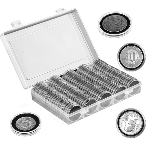 NOGIS 100 Pieces 30mm Coin Capsule,5 Sizes Protect Gasket, Coin Holder Case with Storage Organizer Box for Coins Collector Coin Collection Supplies (Black Foam Gasket)