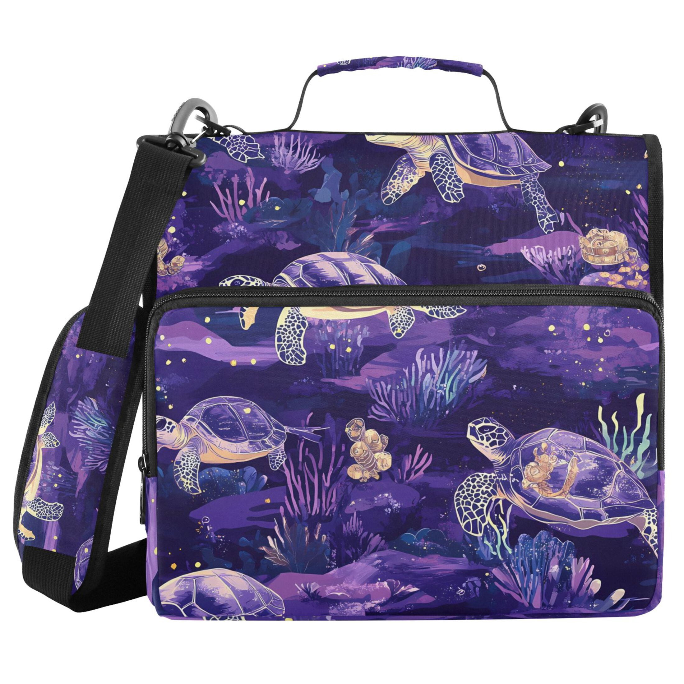 ALAZA Zipper Binder Turtles Purple 3 Ring Trapper Keeper File Folder Organizer Bag