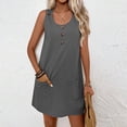 thumbnail image 5 of ClodeEU Women's Round Neck Sleeveless Button Cute Mini Dress,Casual Loose Summer Sundress Dark Gray,Women's Plus XXL, 5 of 8