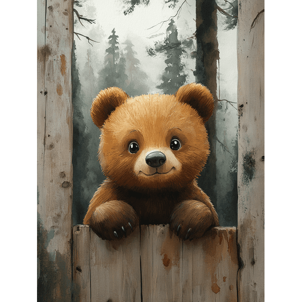 Qisvanset Framed Canvas Wall Art 12x16 Inch Peeking Baby Bear Watercolor Nursery Print Art