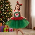 thumbnail image 4 of Girls Christmas Reindeer Tutu Dress with Antler Headband Snug Fit Green Red Layered Tulle Skirt Holiday Party Outfit, 4 of 9