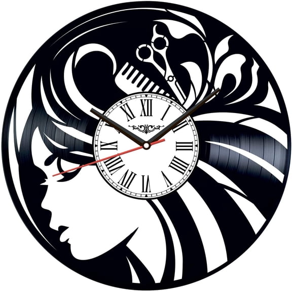 Amblelife Hairdresser Beauty Salon Vinyl Record Wall Clock Retro style Wall clock Silent Home Decor Unique Art Special Home Accessories Creative Personality Gift