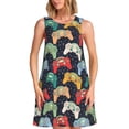 thumbnail image 1 of Cauagu Robe Rétro de Jeu Vidéo pour Femmes, Robes d'Été Sans Manches, Robe Décontractée de Vacances à Col Rond avec 2 Poches, 1 of 7