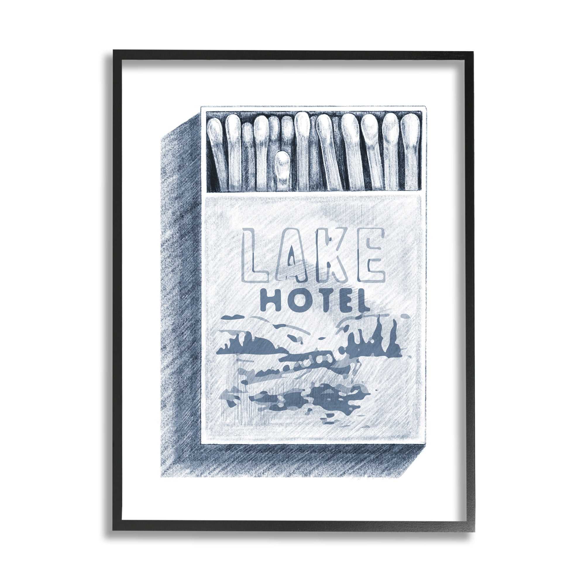 Stupell Industries Lake Hotel Matchbook Drawing Landscape Painting White Framed Art Print Wall Art