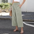 thumbnail image 7 of Women's Gingham Palazzo Pants Smocked High Waist Wide Leg Trousers Casual Loose Plaid Cropped Slacks with Pockets 3/4 Length, 7 of 7