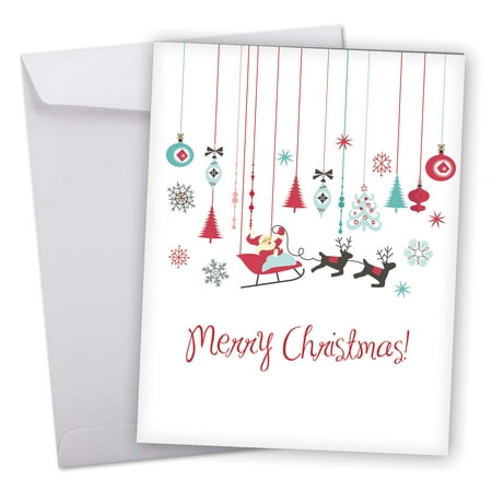 J6663JXSG Big Merry Christmas Greeting Card: 'Red and Blue RetroChristmas' Featuring a Charming Holiday Design in Red and Blue Greeting Card with Envelope by The Best Card