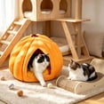 thumbnail image 4 of Cat Bed Pumpkin Cave for Indoor Cats Warm Cozy Semi-Enclosed Sleeping House with Soft Cushion for Kittens Small Dogs 17.3x17.3in by MPOISVA, 4 of 6