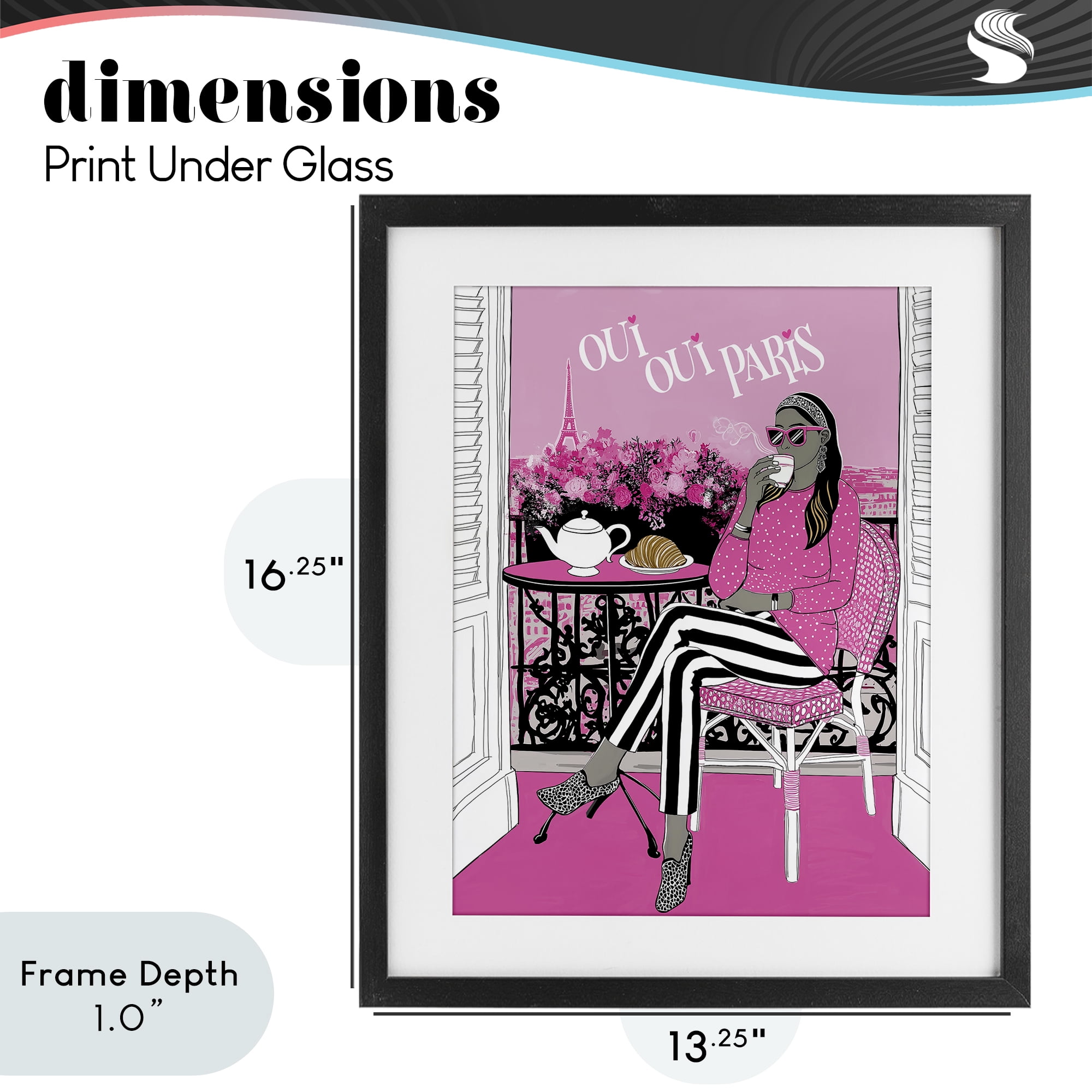 Stupell Industries Oui Oui Parisian Cafe Morning Black Framed Print Under Glass, design by Jess Stempel