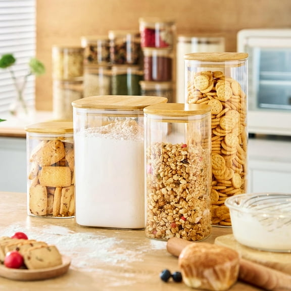 Large Square Glass Flour & Sugar Storage Containers with Airtight Lids, 168 floz - 2 Pack Glass Jars with Lids for Pantry
