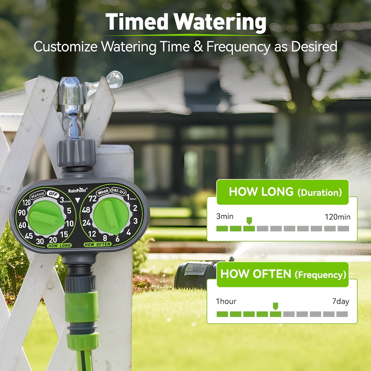RainPoint Automatic 2 Dial Programmable Hose Sprinkler Timer, Weatherproof Outdoor Water Timer for Garden Lawn, Watering Controller