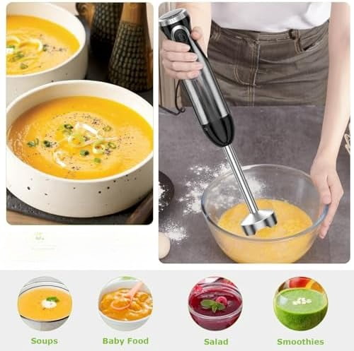 Immersion Handheld Blender with Whisk, 20-Speed & Turbo Mode Hand Blender Stick 500W, 304 Stainless Steel Hand Blender for Soup, Smoothie, Puree, Baby Food