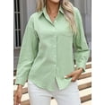 thumbnail image 2 of Button Down Shirts for Women Cotton Dress Shirts Collared Long Sleeve Wrinkle Free Blouse Tops Light Green XL, 2 of 8