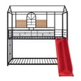 thumbnail image 4 of Twin Over Twin Low Bunk Bed for Kids, Twin Size Metal Bunk Beds with Integrated Ladder and Roof, House Bunk Bed Metal Housebed with Slide and Full-Length Guardrails, No Box Spring Needed, Black+Red, 4 of 7