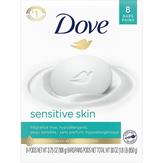 Barra de belleza Soap Dove para pieles sensibles, sin perfume, 113 g x 8