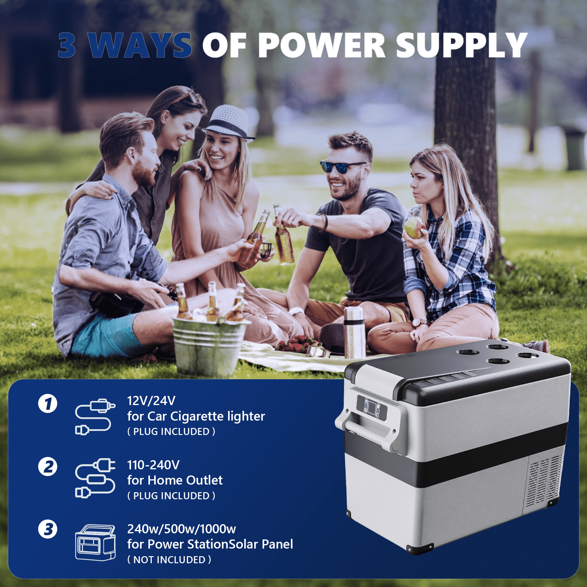 SIMZLIFE 12V Electric Car Refrigerator, 48QT RV Freezer Fridge, DC & AC - Home, Travel, Camping, Outdoor - Gray