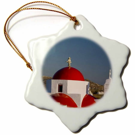 Chapel Ornament - 3dRose Greece, Mykonos, Red dome church chapels - EU12 DGU0091 - Darrell Gulin - Snowflake Ornament, 3-inch