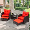 thumbnail image 5 of 5 Pieces Outdoor Patio Chairs with Ottomans, PE Wicker Rattan Outdoor Furniture w/Footstool Sets, Front Porch Furniture Set, Wicker Patio Conversation Sets for Garden Lawn Balcony, Orange, 5 of 7