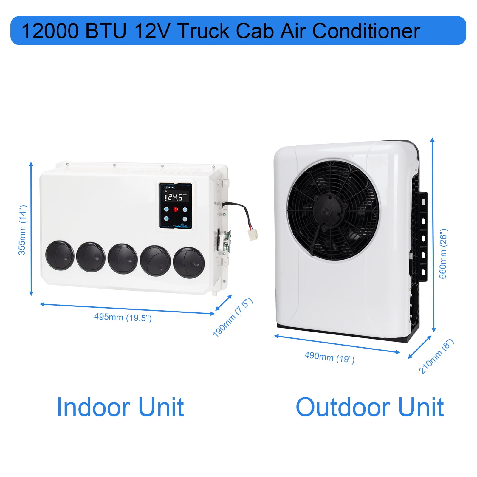 12V 12000 BTU Split RV Air Conditioner, Energy-Saving Cooling for Semi Trucks Buses Caravans with Remote Control