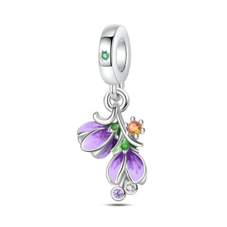KUNSIR 925 Sterling Silver Charm Purple Floral Dangle Pendant For Bracelet or Necklace DIY Jewelry Gifts