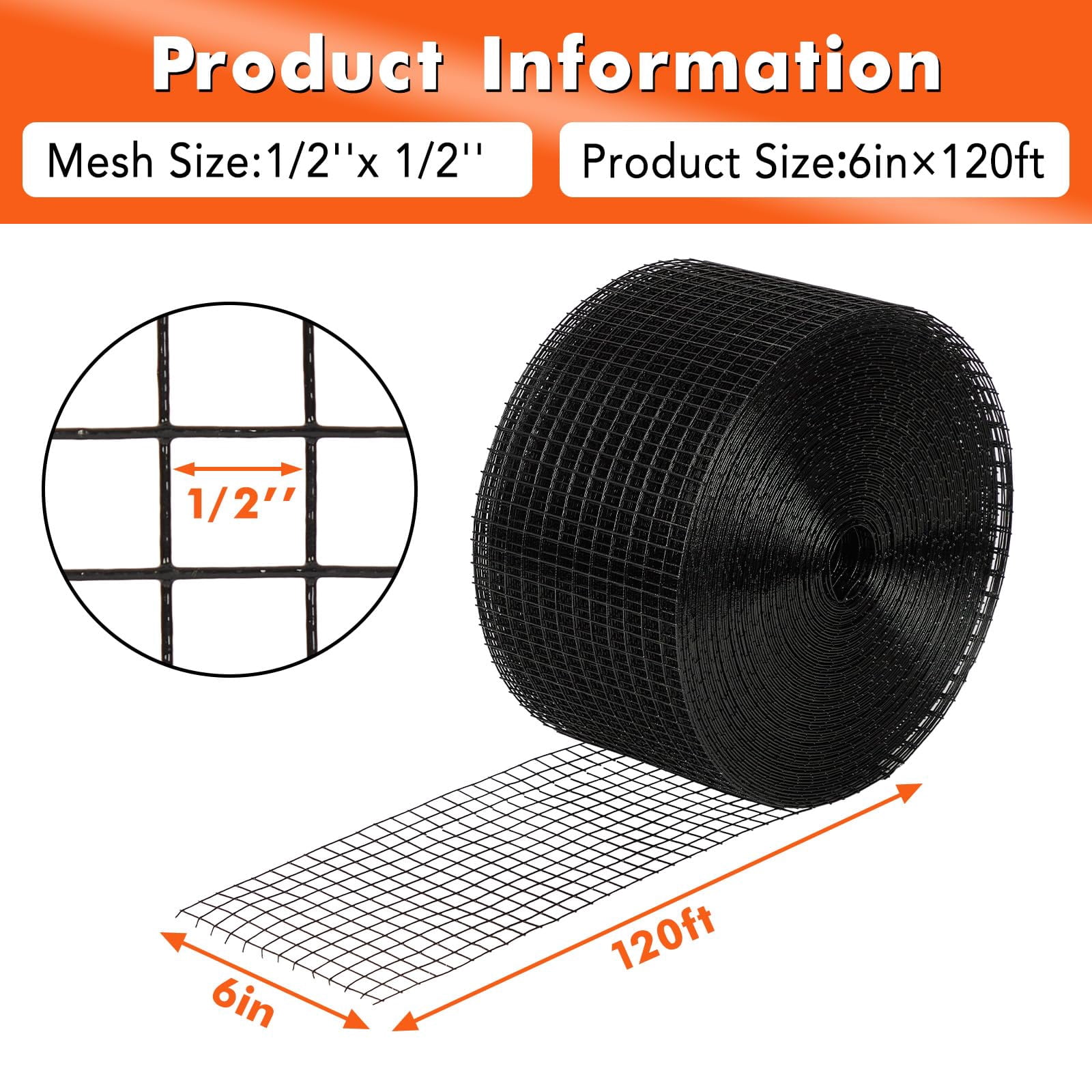 Soonbuy 6in x 100ft Solar Panel Bird Guard, Critter Guard for Solar Panels, 1/2 Inch PVC Coated Galvanized Wire Mesh Roll Kit with 100pcs Fastener Clips, 100pcs Cable Ties, Cutting Scissors and Gloves