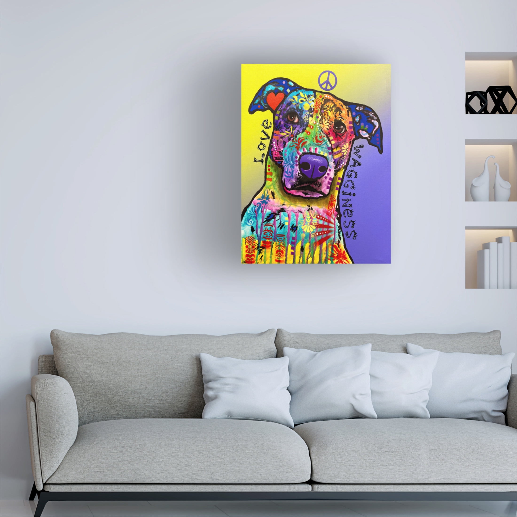 Canvas Wall Art - Dean Russo- Exclusive 'Peace, Love, Wagginess' Wall Art for Living Room, Bedroom, or Office Décor by Trademark Fine Art - 14 x 19 Inches