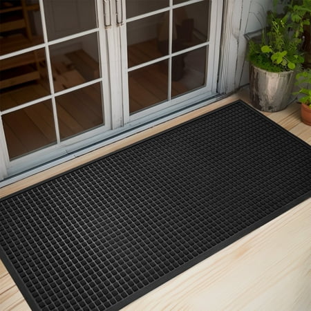 SIXHOME Outdoor Mat Non Slip Doormat 24 x47  Front Door Mat Outside Absorbent Rubber Welcome Mat Low Profile Dirt Trapper Indoor Outdoor Doormat Thicken Checker Entryway Rug Floor Mat Black