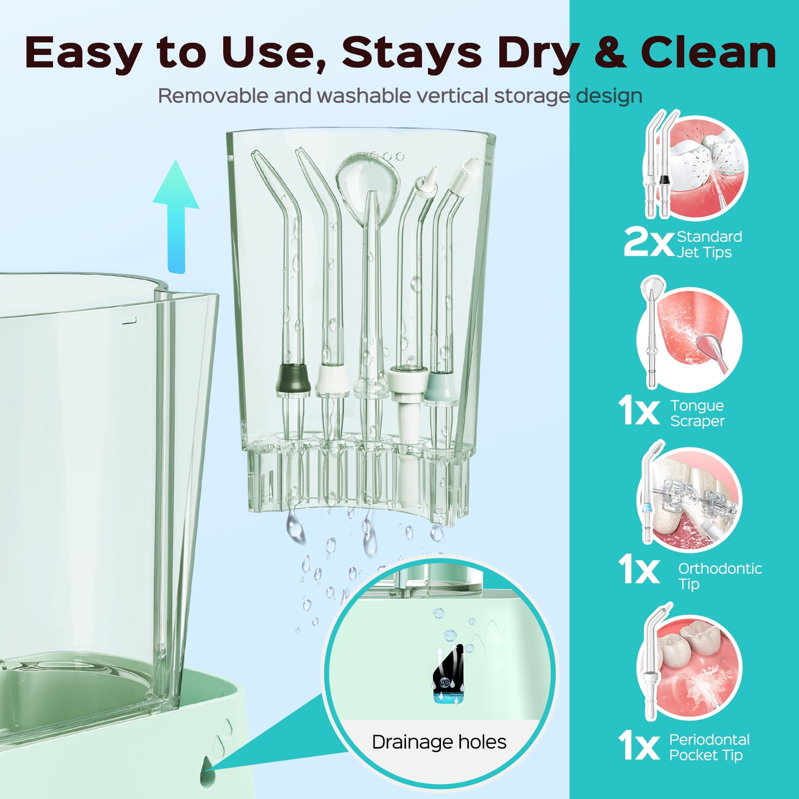 COSLUS EX2 Water Flosser for Teeth,Water Dental Flosser Pick for Teeth,2 Modes & 12 Pressure Settings,600ML,5 Jet Tips for Multiple Users ,Green