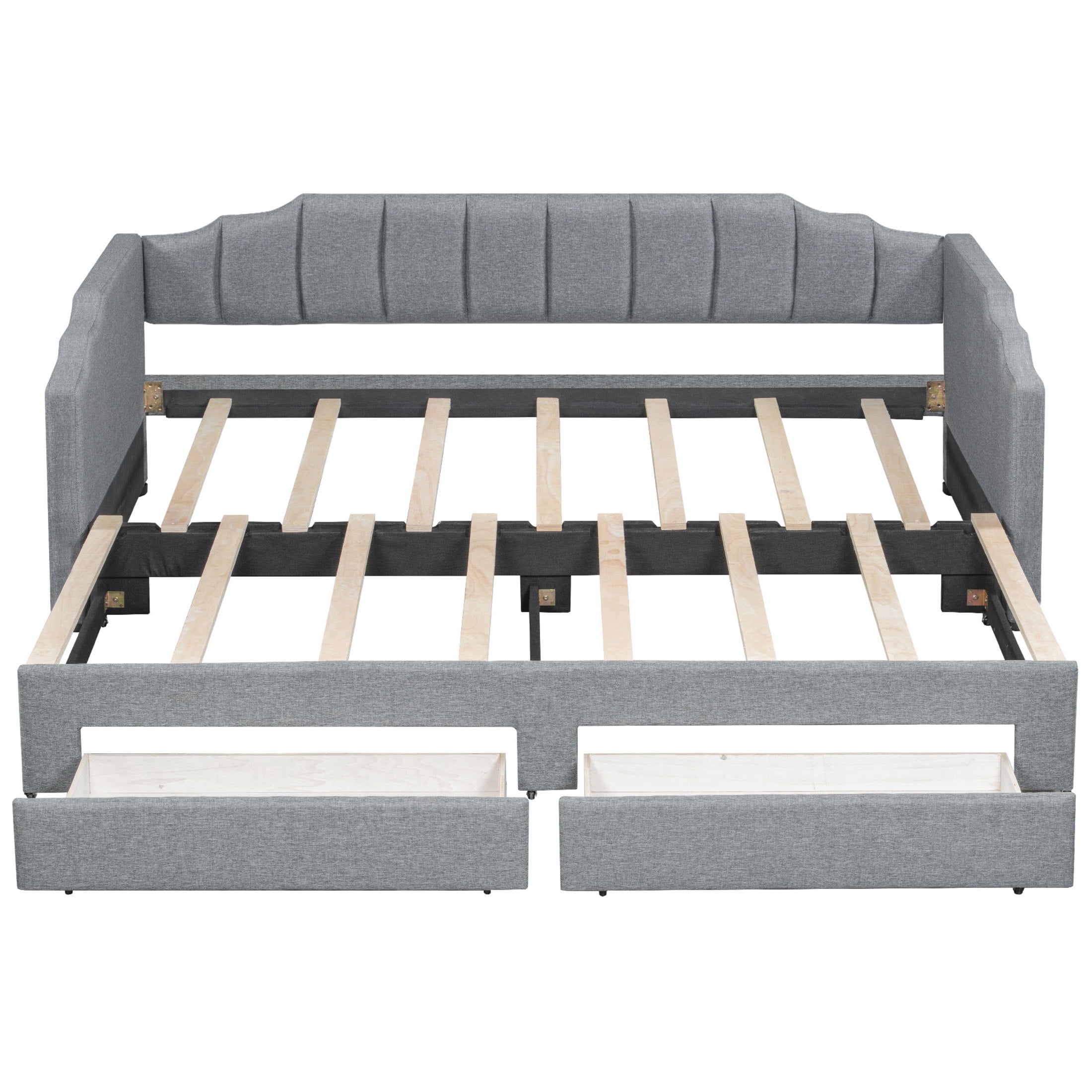 Noble House Twin XL to King Extendable Daybed with LED Light and Storage Drawers, Linen Upholstered, Gray