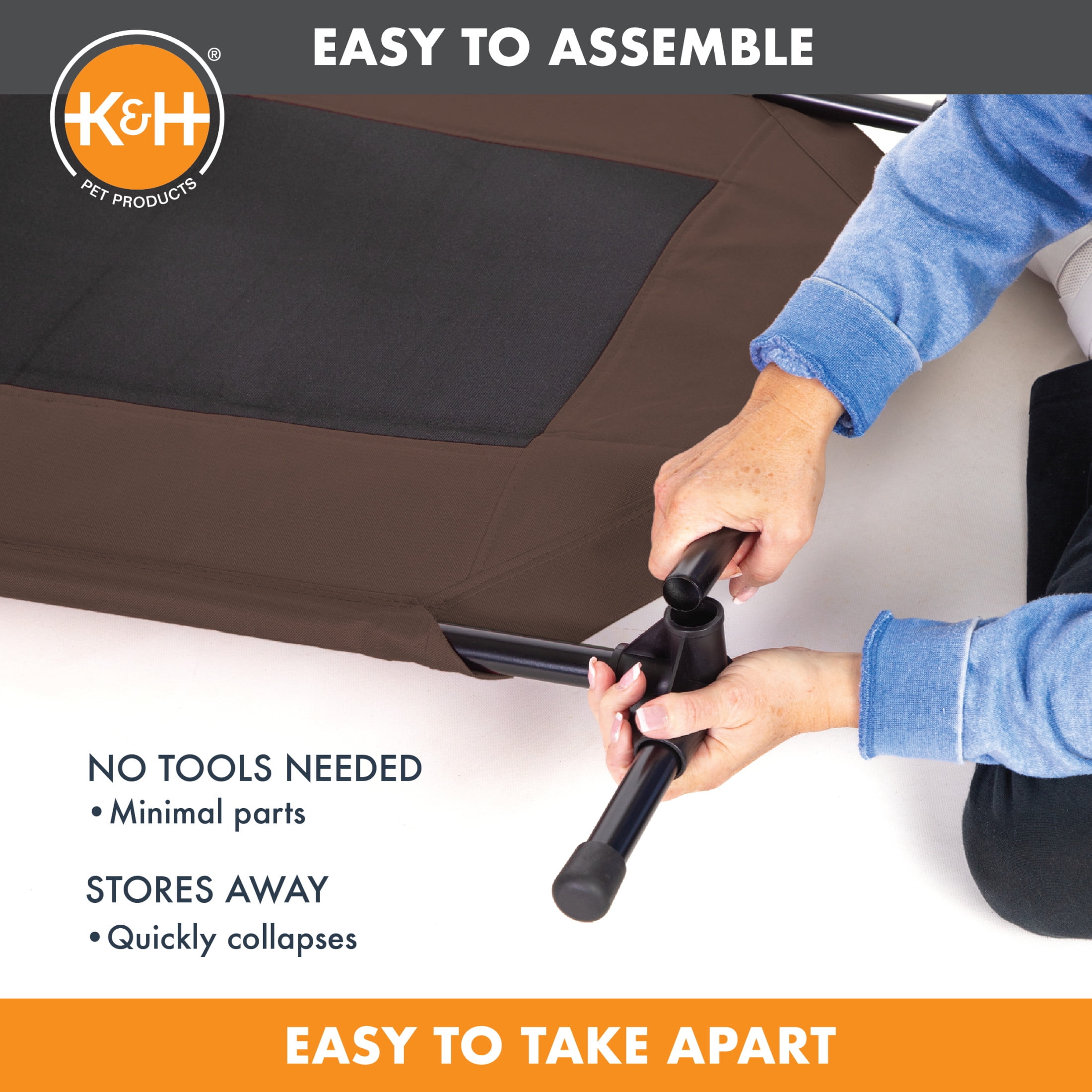 K&H Pet Products Original Pet Cot Elevated Dog Bed Chocolate/Black Mesh Jumbo 56 X 38 X 9 Inches