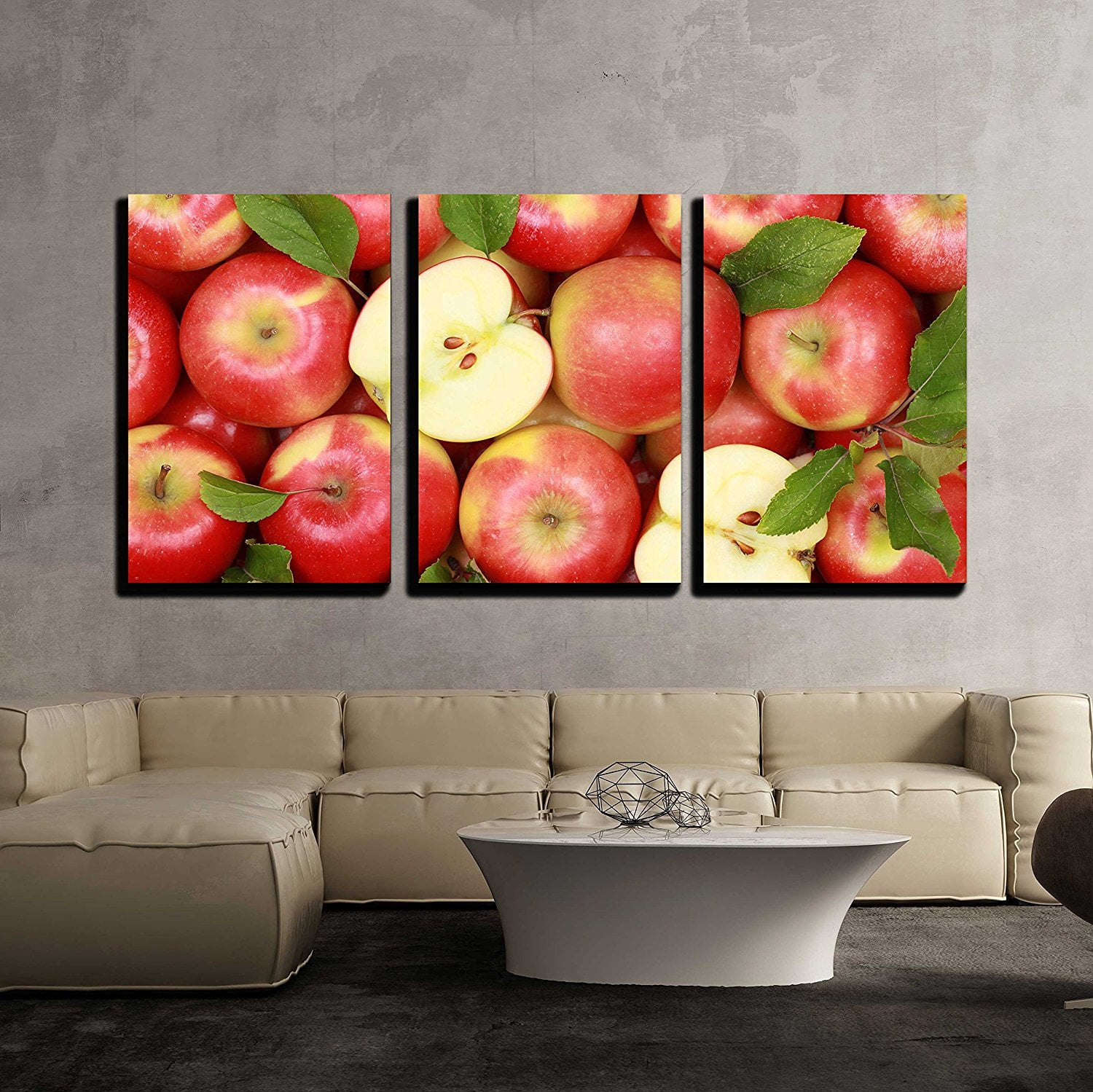 wall26-3 Piece Canvas Wall Art - Group of Red Apples with Their Leaves -  Modern Home Decor Stretched and Framed Ready to Hang - 16