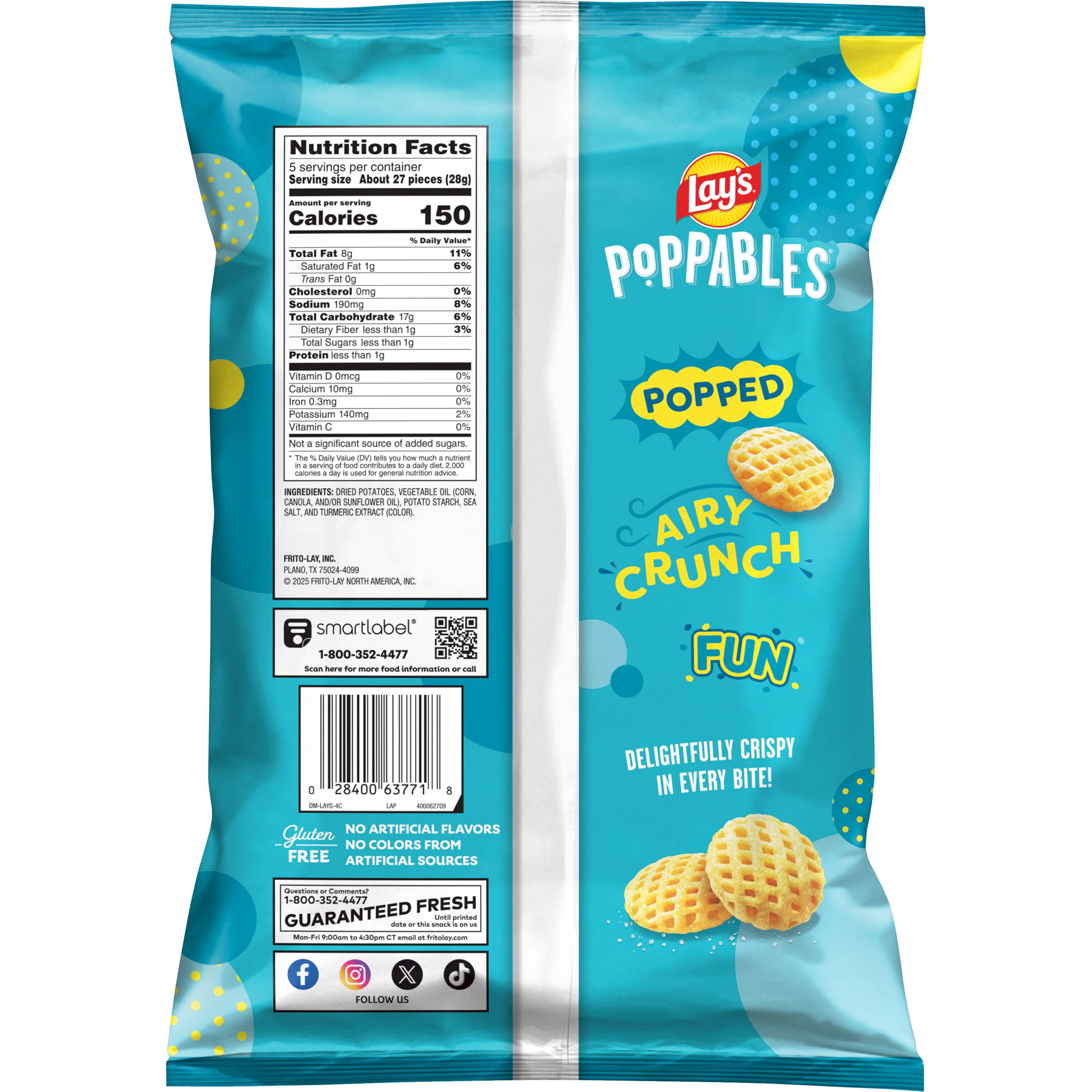(4 pack) Lay's Poppables Sea Salt Potato Snacks, 5 oz Single Bag