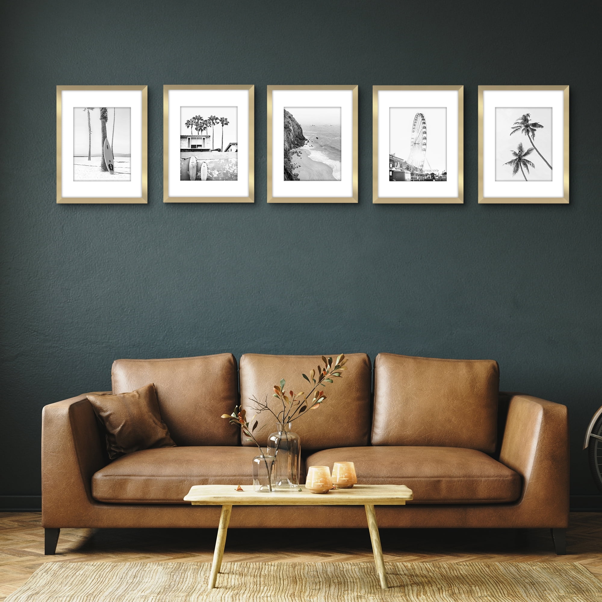 Americanflat 12x16 Picture Frame with Polished Plexiglass with 8.5x11 Mat 5 Pack Display Photo Galleria - Gold