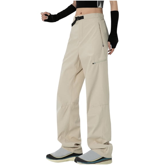 Staron Women's Workwear Waterproof Outdoor Hiking Pants Long Casual Loose Elastic Waist with Pockets and Drawstring, Khaki S