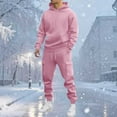thumbnail image 2 of Men's 2PC Sweatsuit Long Sleeve Drawstring Pullover Hoodie Elastic Waist Cuffed Cargo Joggers with Pockets Outfit Set Pink S, 2 of 5
