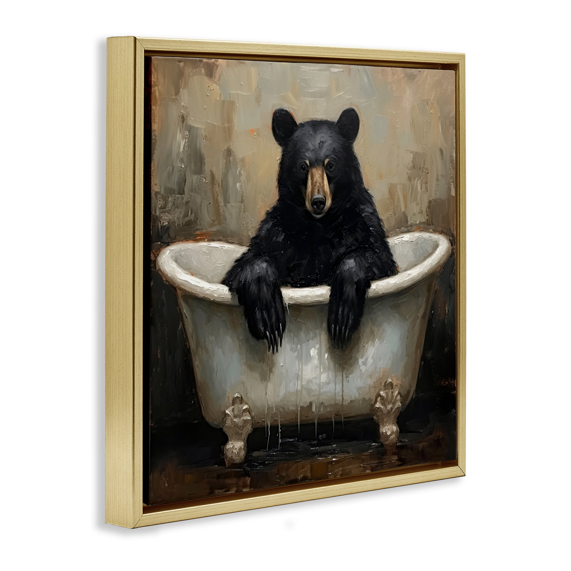 Stupell Industries Black Bear Bath Time Gold Framed Floater Canvas Wall Art, design by Tina LeCour