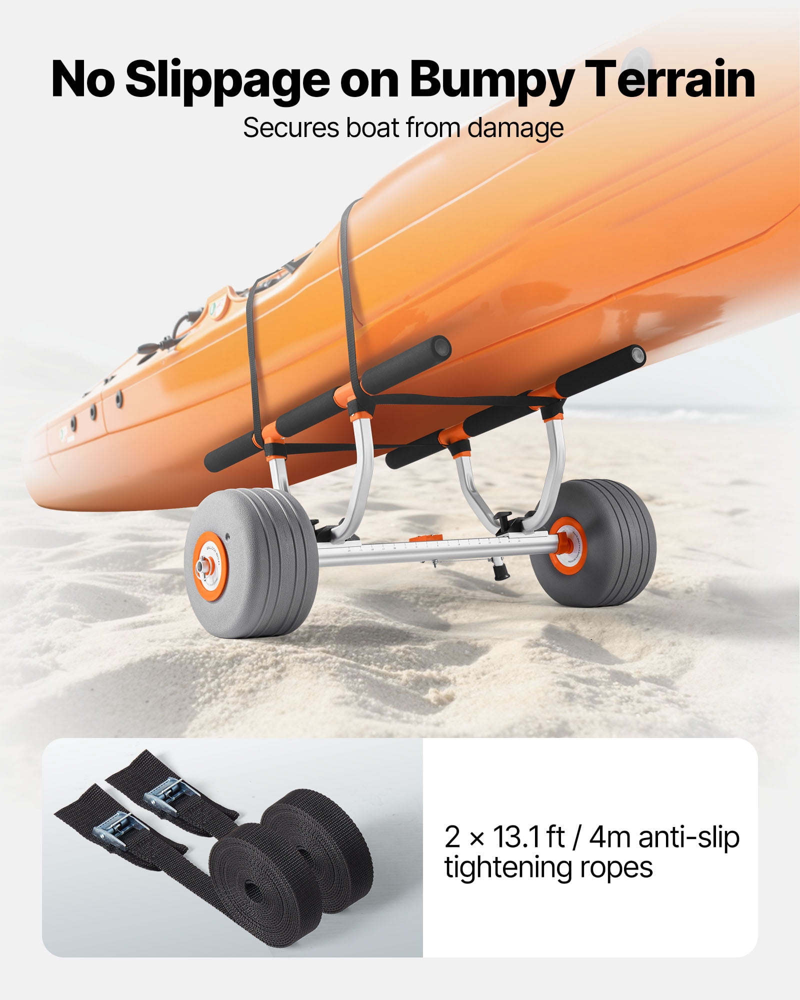 VEVOR Kayak Cart, 350 lbs Load Capacity, Kayak Trolley with 12-inch Inflatable PU Tires & 2 Straps, Assembles & Disassembles Within Seconds, Paddle Board Trolley for Carrying Kayaks and Canoes