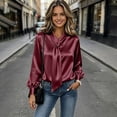thumbnail image 5 of APEXFWDT Women's Long Sleeve Satin Dress Shirt Elegant Bow Tie Blouse Work Business Casual Office Shirt,M,Wine, 5 of 8