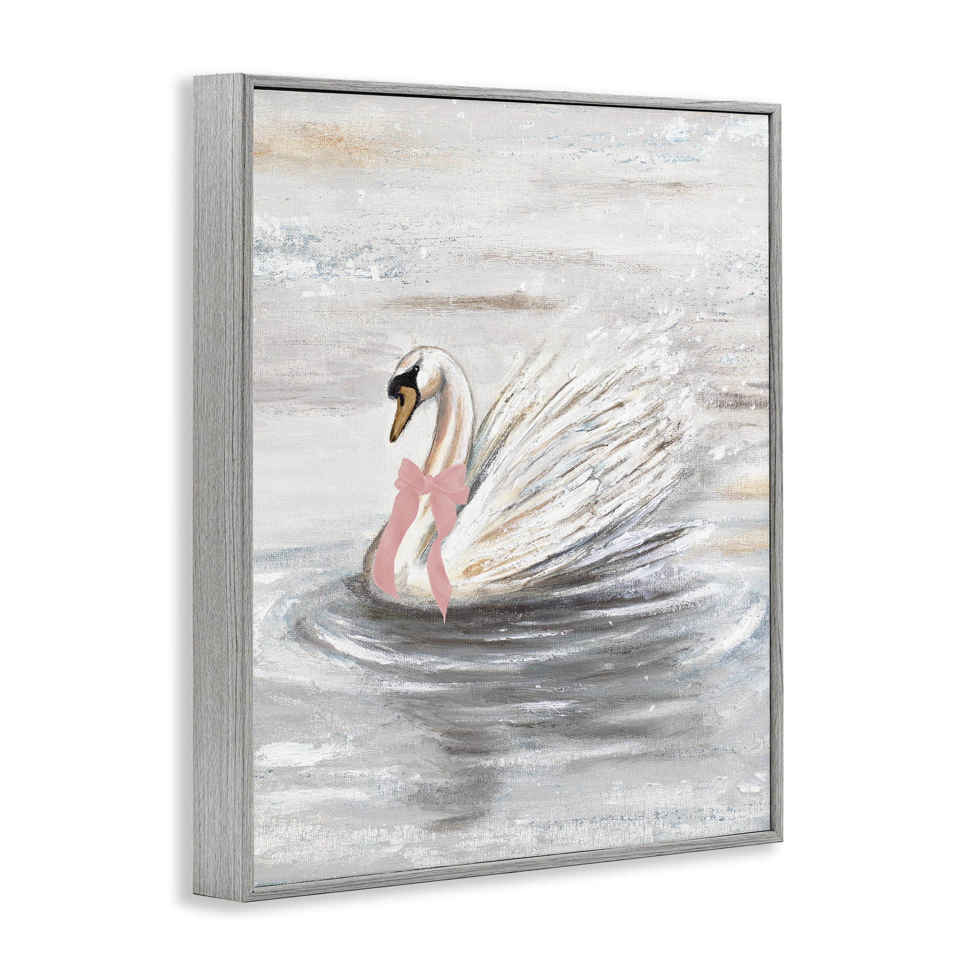 Stupell Industries Swan With Pink Bow & Ripples Gray Framed Giclee Art, design by Patricia Pinto